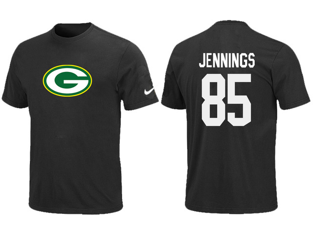  Nike Green Bay Packers 85 JENNNGS Name& Number TShirt Black 136 