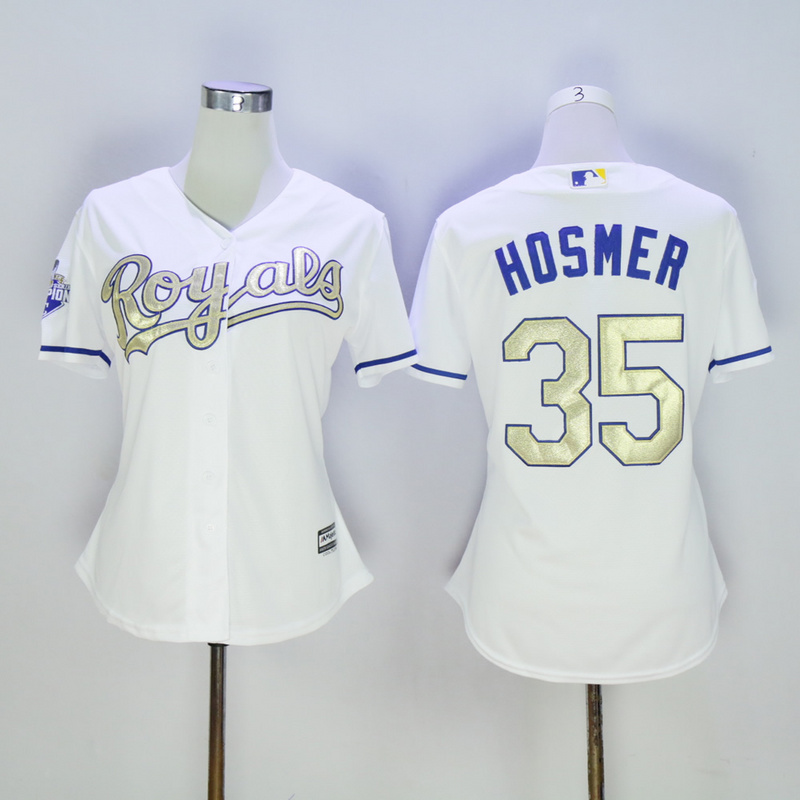 Womens Kansas City Royals #35 Hosmer White 2015 Gold Program Majestic Jersey