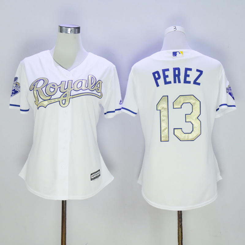 Womens Kansas City Royals #13 Perez White 2015 Gold Program Majestic Jersey