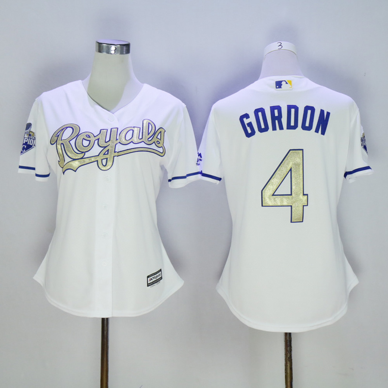 Womens Kansas City Royals #4 Gordon White 2015 Gold Program Majestic Jersey