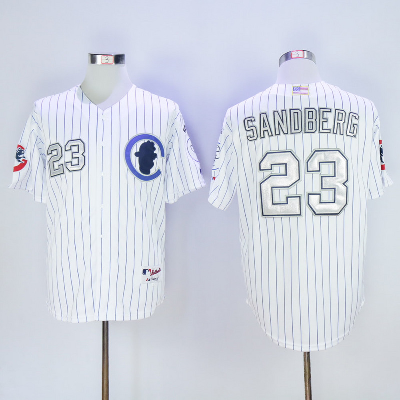 MLB Chicago Cubs #23 Sandberg White Jersey Silver Number with 3 Patchs