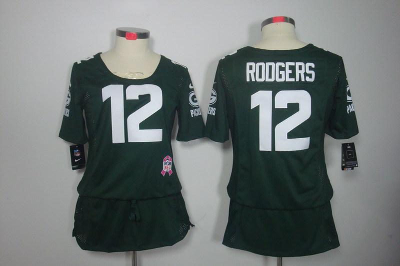 NFL Green Bay Packers #12 Rodgers Cyan Women Breast Cancer Awareness Jersey