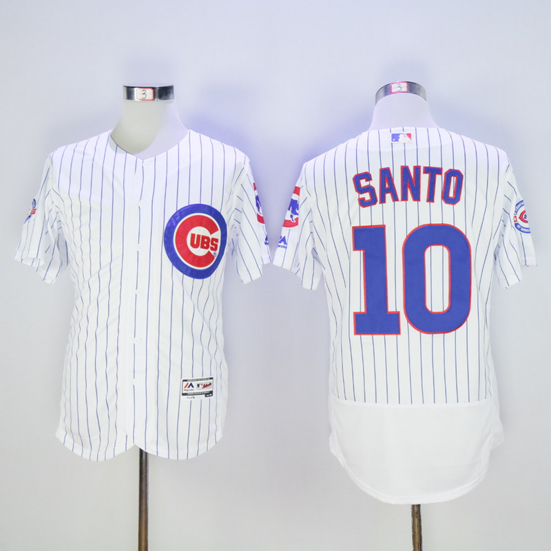 Majestic MLB Chicago Cubs #10 Santo White Elite Pinstripe Jerseys