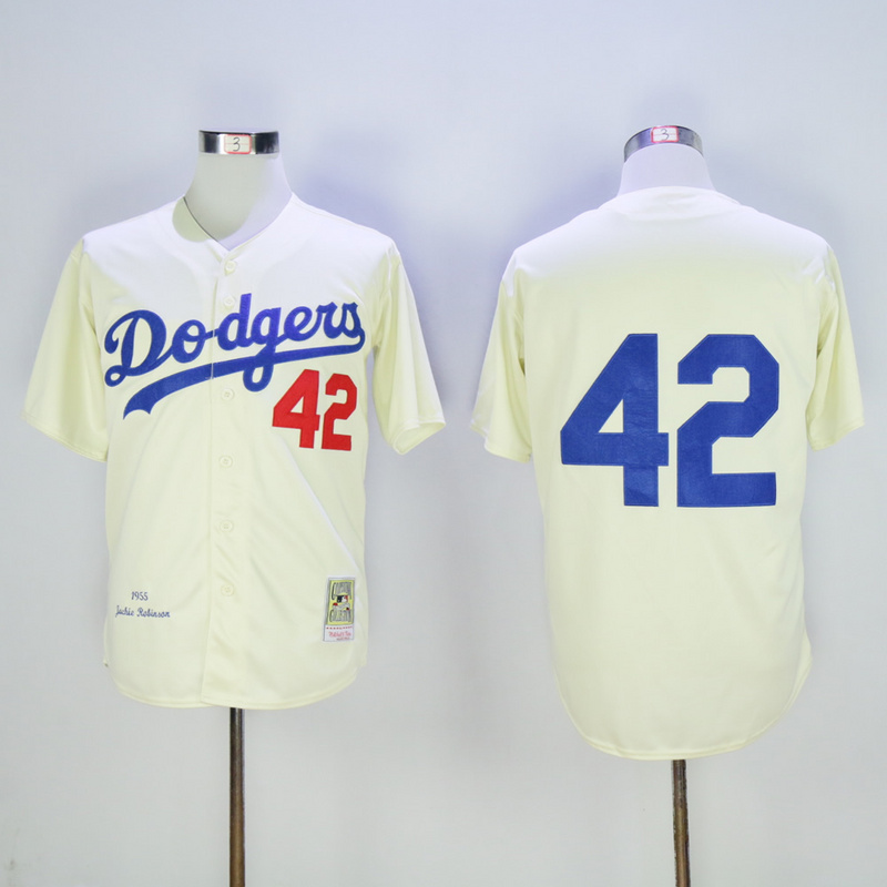 Cream Jackie Robinson Home M&N Throwback Los Angeles Dodgers #42 Jersey