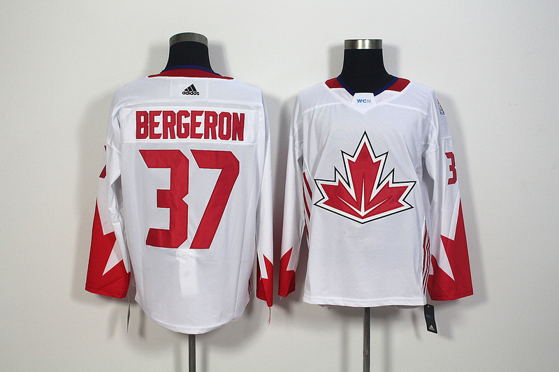 Mens Team Canada #37 Patrice Bergeron 2016 World Cup of Hockey Olympics Game White Jersey