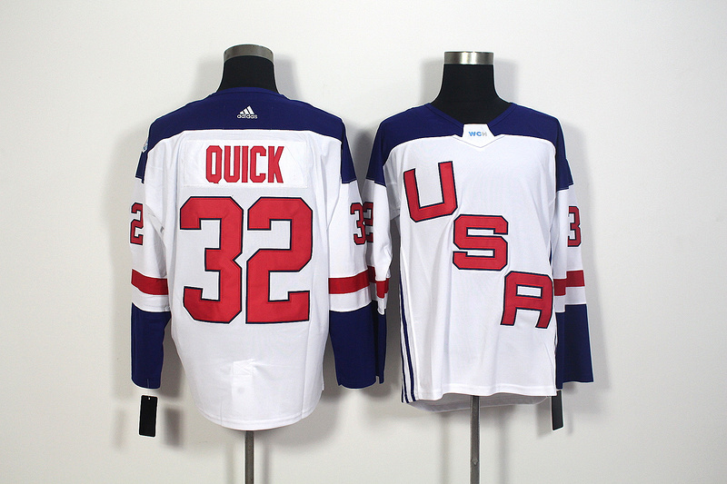 Mens Team USA #32 Jonathan Quick 2016 World Cup of Hockey Olympics Game White Jerseys 