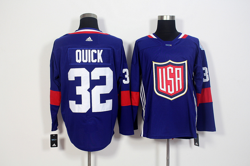 Mens Team USA #32 Jonathan Quick 2016 World Cup of Hockey Olympics Game Navy Blue Jerseys 