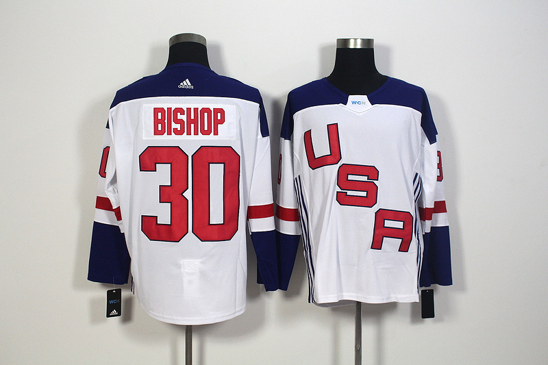 Mens Team USA #30 Ben Bishop 2016 World Cup of Hockey Olympics Game White Jerseys 