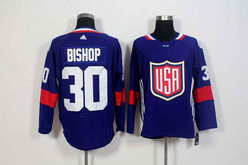 Mens Team USA #30 Ben Bishop 2016 World Cup of Hockey Olympics Game Navy Blue Jerseys 