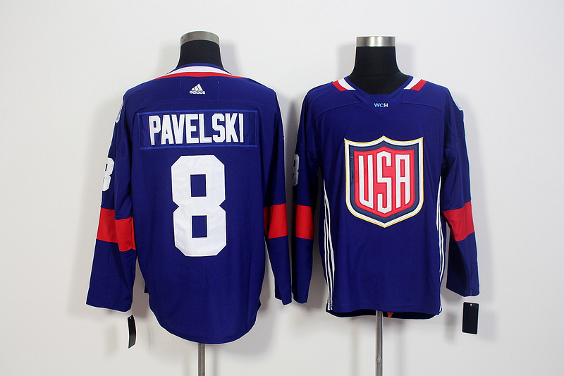 Mens Team USA #8 Joe Pavelski 2016 World Cup of Hockey Olympics Game Navy Blue Jerseys 