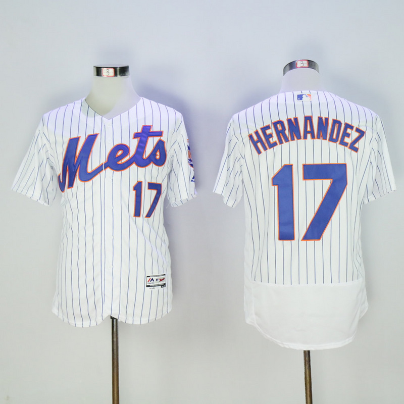 MLB New York Mets #17 Hernandez White Blue Pinstripe Jersey