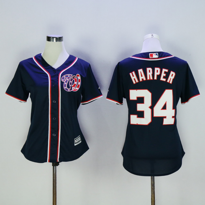 MLB  Washington Nationals #34 Harper black women jersey