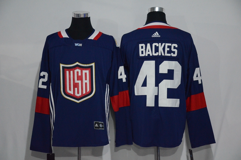 Mens Team USA #42 David Backes 2016 World Cup of Hockey Olympics Game Navy Blue Jerseys 
