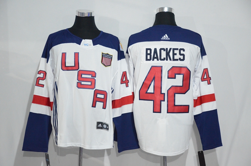 Mens Team USA #42 David Backes 2016 World Cup of Hockey Olympics Game White Jerseys 