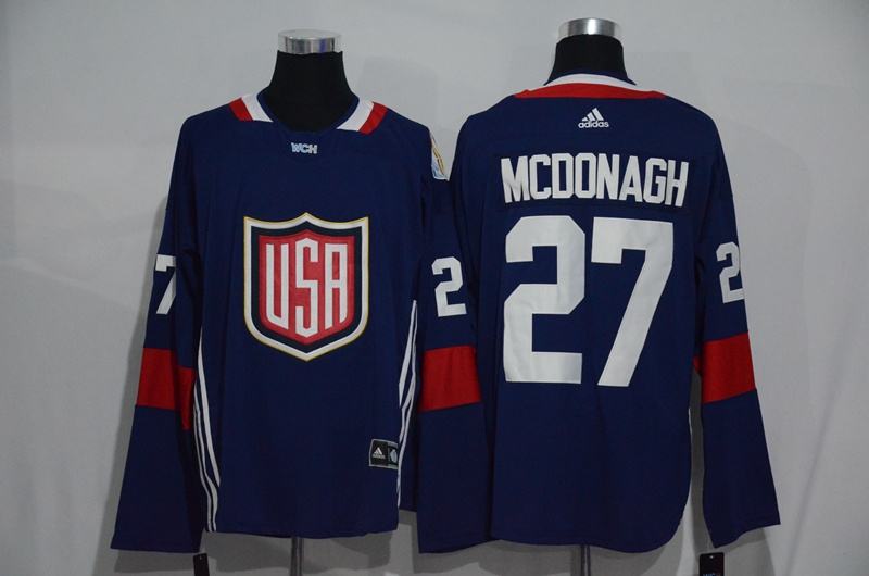 Mens Team USA #27 Ryan McDonagh 2016 World Cup of Hockey Olympics Game Navy Blue Jerseys 