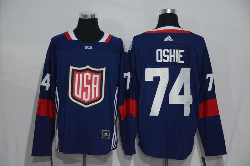 Mens Team USA #74 T. J. Oshie 2016 World Cup of Hockey Olympics Game Navy Blue Jerseys 
