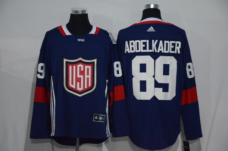 Mens Team USA #89 Justin Abdelkader 2016 World Cup of Hockey Olympics Game Navy Blue Jersey