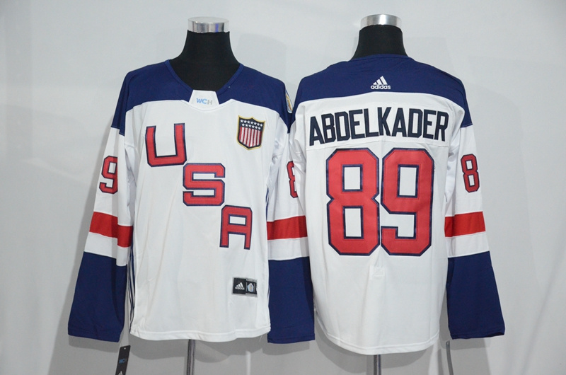 Mens Team USA #89 Justin Abdelkader 2016 World Cup of Hockey Olympics Game White Jersey