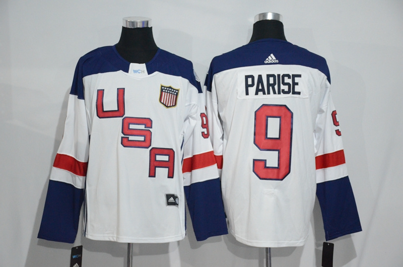 Mens Team USA #9 Zach Parise 2016 World Cup of Hockey Olympics Game White Jerseys 