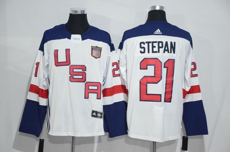 Mens Team USA #21 Derek Stepan 2016 World Cup of Hockey Olympics Game White Jerseys 