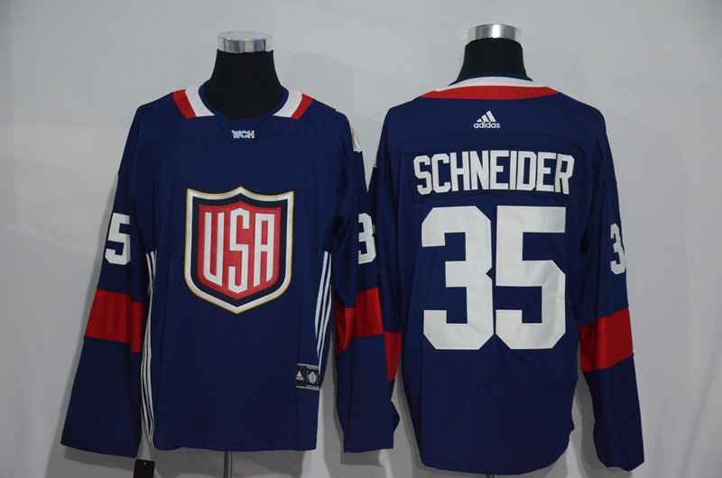 Mens Team USA #35 Cory Schneider 2016 World Cup of Hockey Olympics Game Navy Blue Jerseys 
