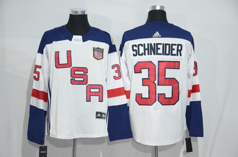 Mens Team USA #35 Cory Schneider 2016 World Cup of Hockey Olympics Game White Jerseys 