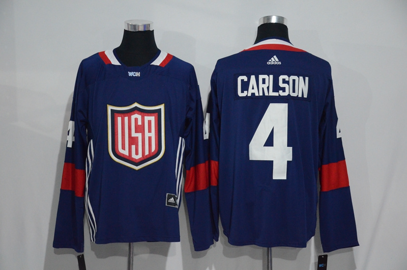 Mens Team USA #4 John Carlson 2016 World Cup of Hockey Olympics Game Navy Blue Jerseys 