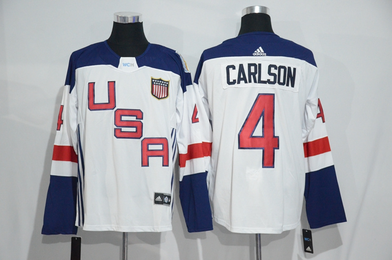 Mens Team USA #4 John Carlson 2016 World Cup of Hockey Olympics Game White Jerseys 
