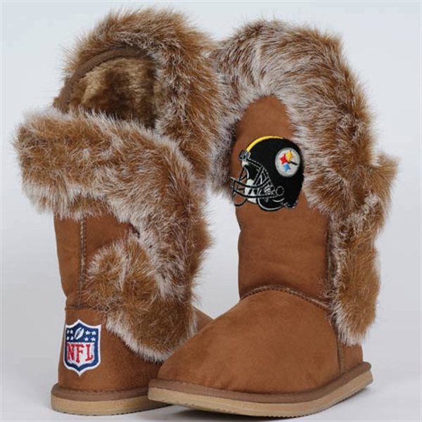 NFL Pittsburgh Steelers logo Womens Cuce Shoes Ladies Fanatic Boots Brown 