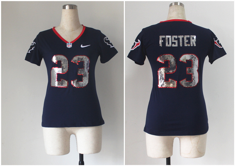 NFL Houston Texans #23 Foster Blue Womens Handwork Sequin lettering Fashion Jersey