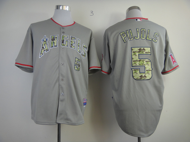 MLB Los Angeles Angels #5 Pujols Camo Letters Jersey Grey