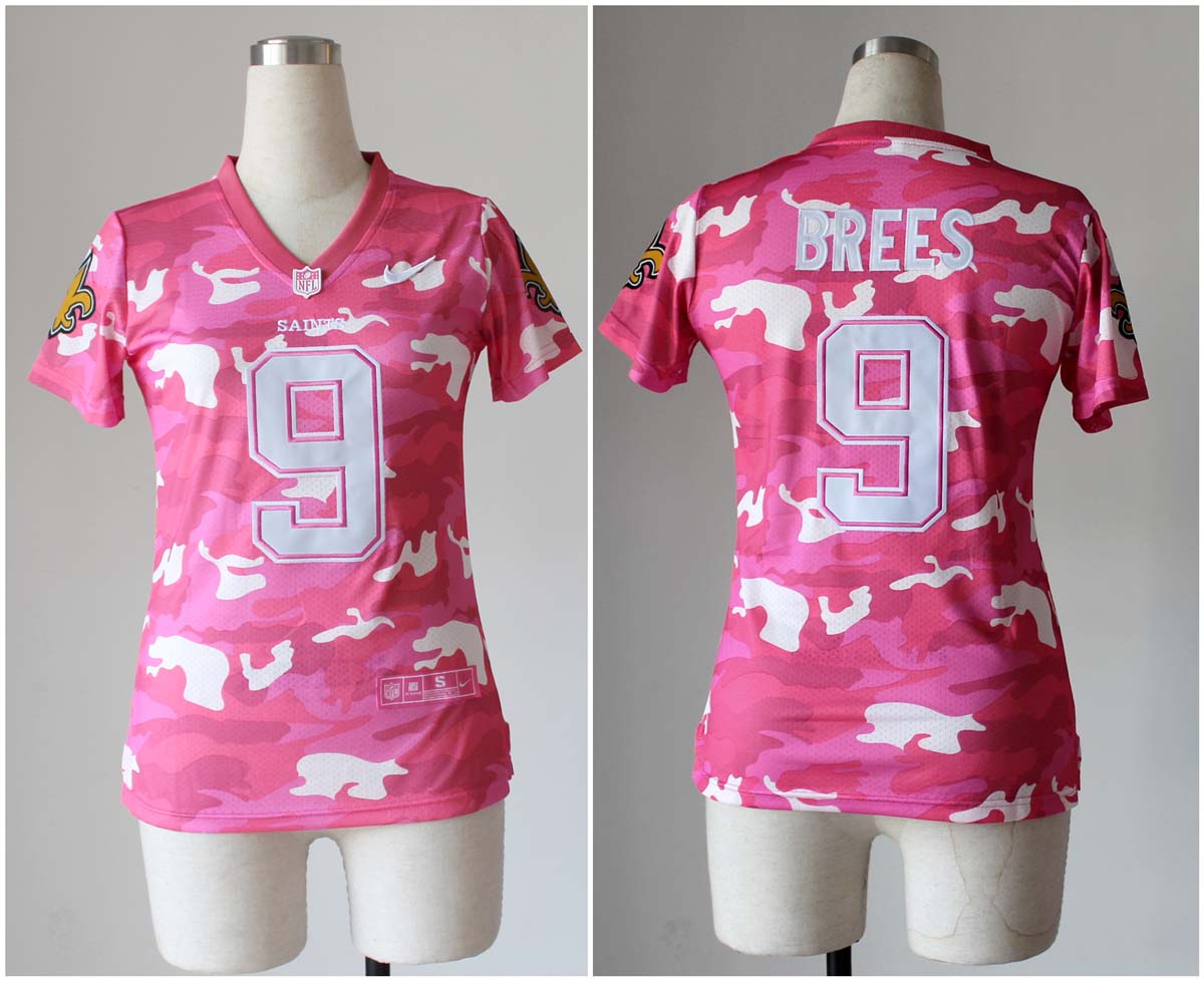 Nike New Orleans Saints #9 Brees Women Pink Camo Jersey