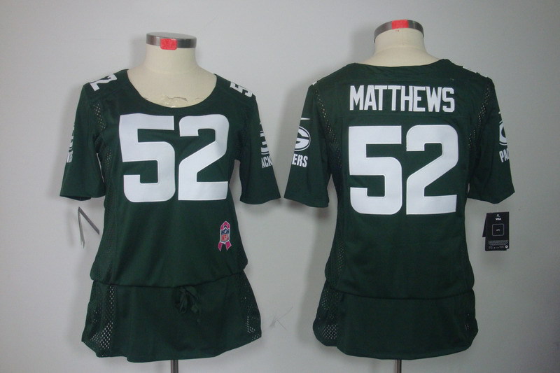 NFL Green Bay Packers #52 Matthews Women Cyan Breast Cancer Awareness Jersey