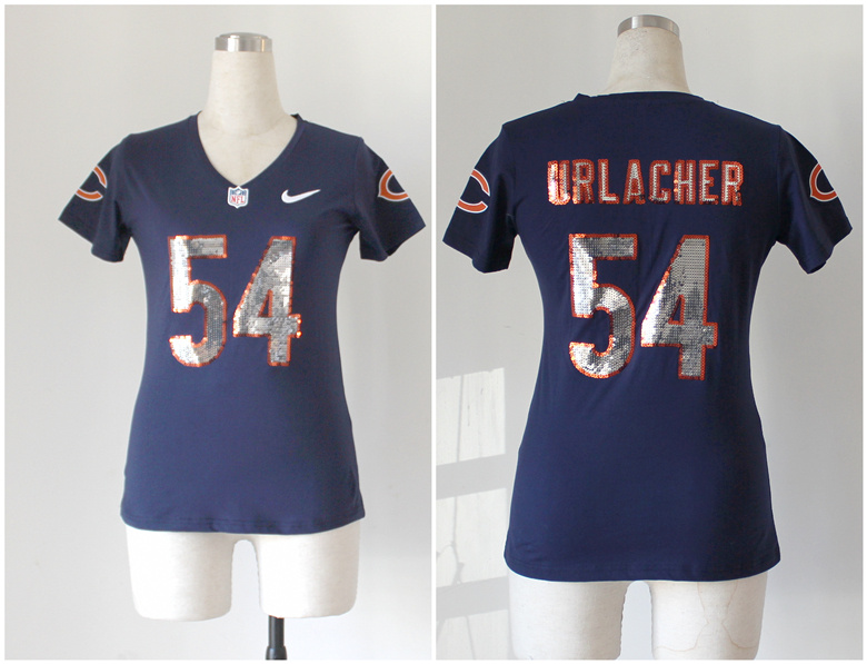 Nike Chicago Bears #54 Urlacher Women Blue Handwork Sequin Lettering Jersey