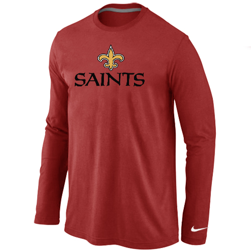 Nike New Orleans Sains Authentic Logo Long Sleeve T-Shirt RED
