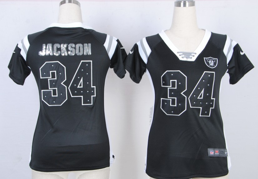 Nike NFL Oakland Raiders #34 Jackson Black Womens Handwork Sequin lettering