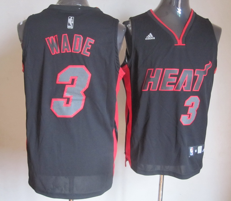 Adidas Miami Heat #3 Wade Black color red words jersey
