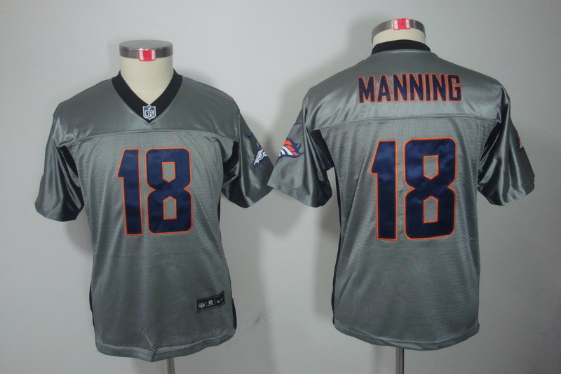 NFL Denver Broncos #18 Manning Youth Grey Lights Out Jersey