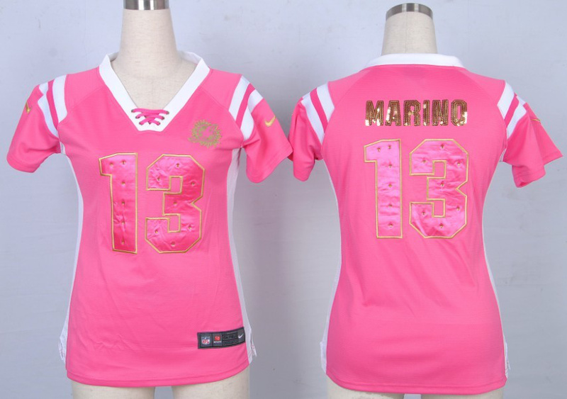 Nike NFL Miami Dolphins #13 Marino Women Wash Gold Fashion Pink Jersey