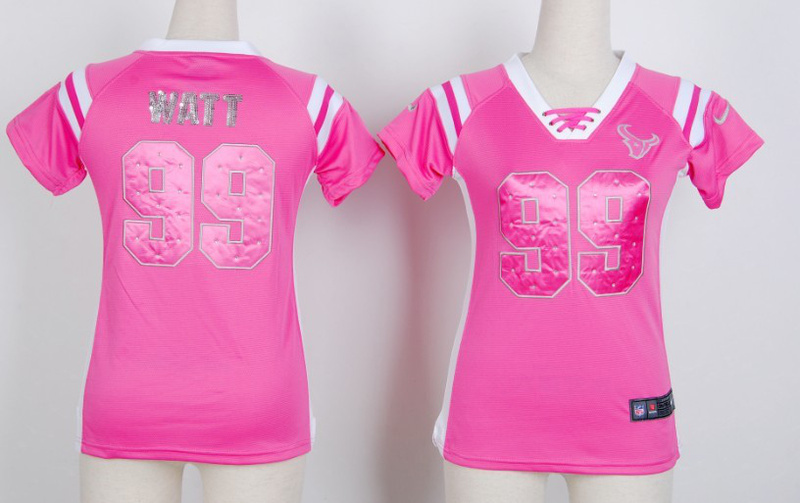 NFL Houston Texans #99 Watt Pink Womens Handwork Sequin lettering Fashion Jersey