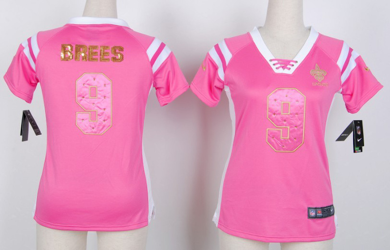 NFL New Orleans Saints #9 Brees Pink Womens Handwork Sequin lettering Fashion Jersey