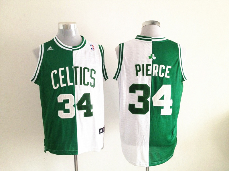 Adidas Boston Celtics #34 Pierce half and half white and blue jersey