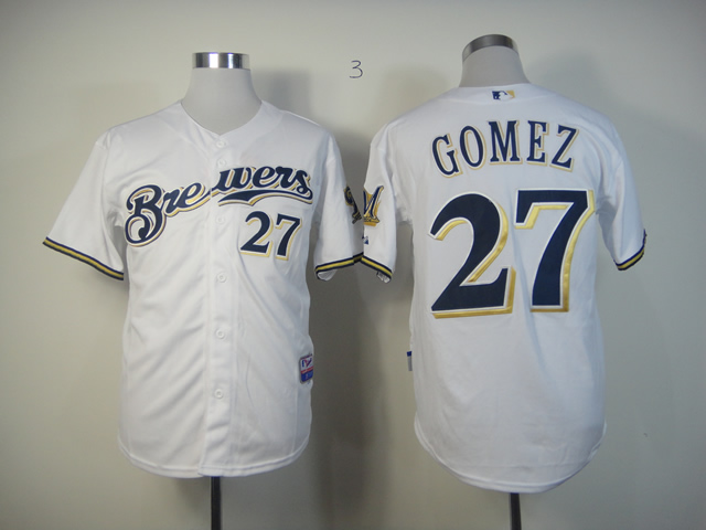 MLB Milwaukee Brewers 27 Carlos Gomez White Jerseys