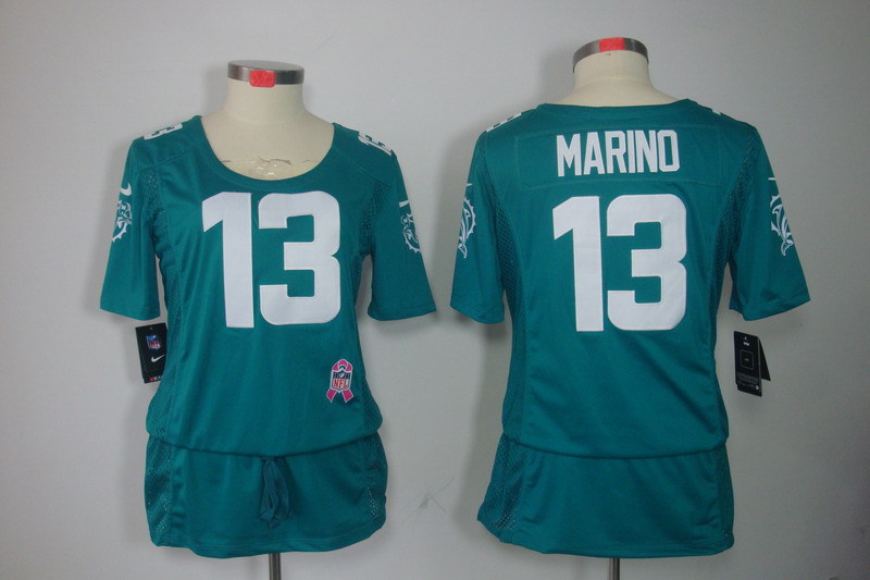 NFL Miami Dolphins #13 Marino Blue Women Breast Cancer Awareness Jersey