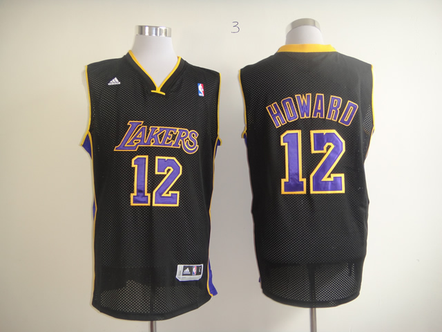 Adidas Los Angles Lakers #12 Howard Black color Blue name and number Jersey