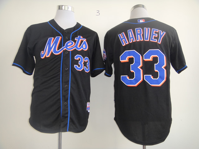 New New York Mets #33 Harvey Black Color Blue Words Jersey