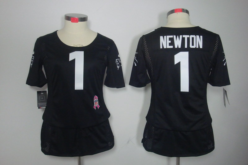 NFL Carolina Panthers #1 Newton Black Women Breast Cancer Awareness Jersey