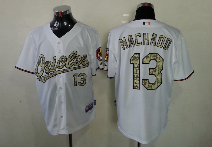 MLB Baltimore Orioles #13 Machado Camo Letters Jersey White
