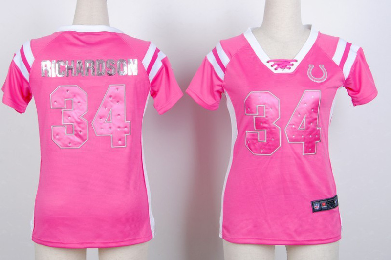 NFL Indianapolis Colts #34 Richardson Pink Womens Handwork Sequin lettering Fashion Jersey