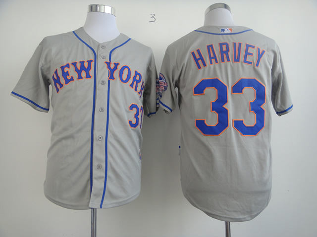 New New York Mets #33 Harvey Grey Color Blue Words Jersey